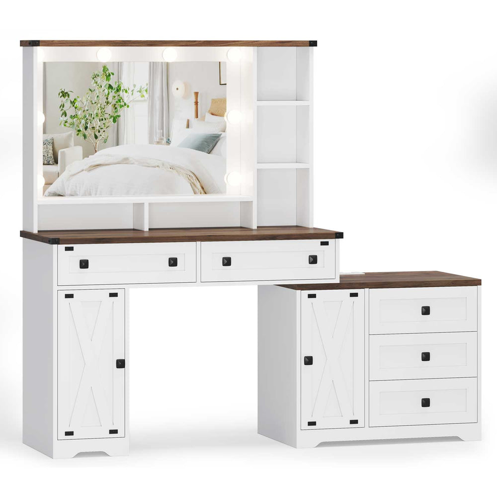 Sikaic Makeup Vanity 56.5 Inches Makeup Vanity White White / Engineered Wood / Modern