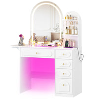 Sikaic Makeup Vanity Arched Makeup Vanity with LED Lighted Mirror and Charging Station White White / Engineered Wood / Modern