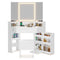 Sikaic Makeup Vanity Corner Makeup Vanity with Tri-Fold Mirror and Cushioned Storage Stool White White / Engineered Wood / Modern