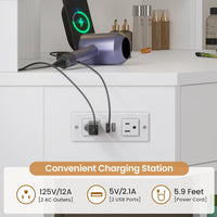 Sikaic Makeup Vanity Corner Makeup Vanity with Tri-Fold Mirror and Cushioned Storage Stool White White / Engineered Wood / Modern