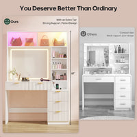 Sikaic Makeup Vanity Fluted Makeup Vanity with Sync Music LED Lights and Glass Top White White / Engineered Wood / Modern