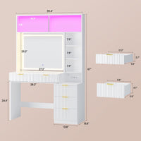 Sikaic Makeup Vanity Fluted Makeup Vanity with Sync Music LED Lights and Glass Top White White / Engineered Wood / Modern