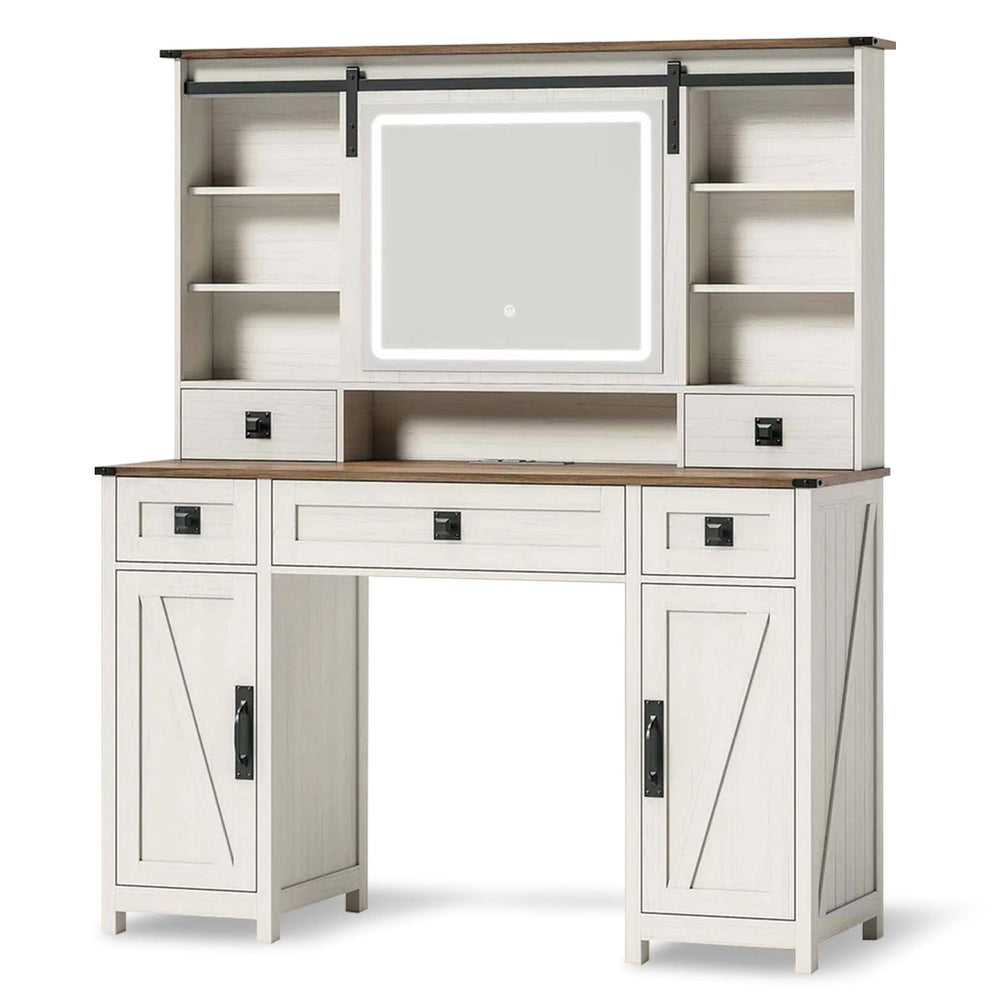 Sikaic Makeup Vanity Large LED Makeup Vanity with Mirror Charging Station White White / Engineered Wood / Modern