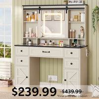 Sikaic Makeup Vanity LED Glass Top Makeup Vanity with Sliding Mirror White White / Engineered Wood / Modern