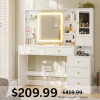 Sikaic Makeup Vanity LED Makeup Vanity with Mirror Jewelry Box White White / Engineered Wood / Modern