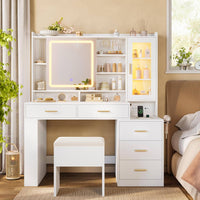 Sikaic Makeup Vanity Makeup Vanity Desk with Sliding LED Lighted Mirror White White / Engineered Wood / Modern