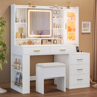 Sikaic Makeup Vanity Makeup Vanity Desk with Sliding LED Lighted Mirror White White / Engineered Wood / Modern