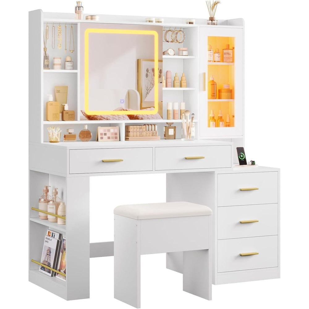 Sikaic Makeup Vanity Makeup Vanity Desk with Sliding LED Lighted Mirror White White / Engineered Wood / Modern