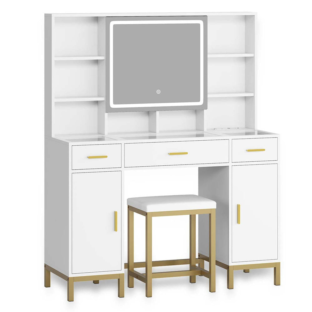 Sikaic Makeup Vanity Makeup Vanity Set with LED Mirror Charging Station White White / Engineered Wood / Modern