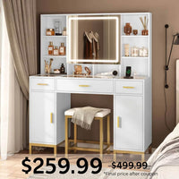 Sikaic Makeup Vanity Makeup Vanity Set with LED Mirror Charging Station White White / Engineered Wood / Modern