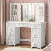 Sikaic Makeup Vanity Makeup Vanity with 11 Drawers and 6 Open Shelves White White / Engineered Wood / Modern