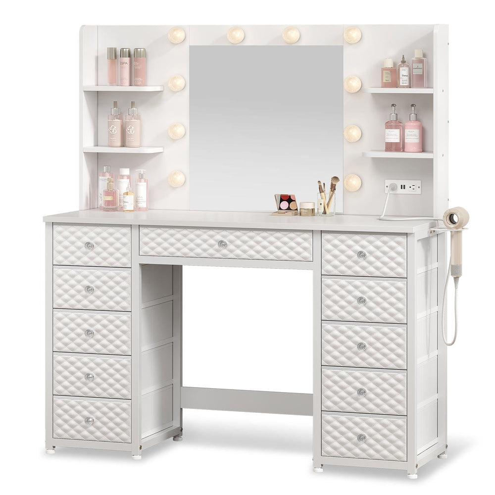 Sikaic Makeup Vanity Makeup Vanity with 11 Drawers and 6 Open Shelves White White / Engineered Wood / Modern