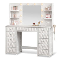 Sikaic Makeup Vanity Makeup Vanity with 11 Drawers and 6 Open Shelves White White / Engineered Wood / Modern