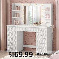 Sikaic Makeup Vanity Makeup Vanity with 11 Drawers and 6 Open Shelves White White / Engineered Wood / Modern