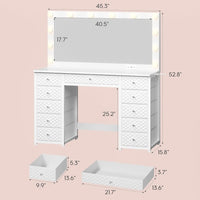 Sikaic Makeup Vanity Makeup Vanity with 11 Drawers and Extra Large Mirror White White / Engineered Wood / Modern