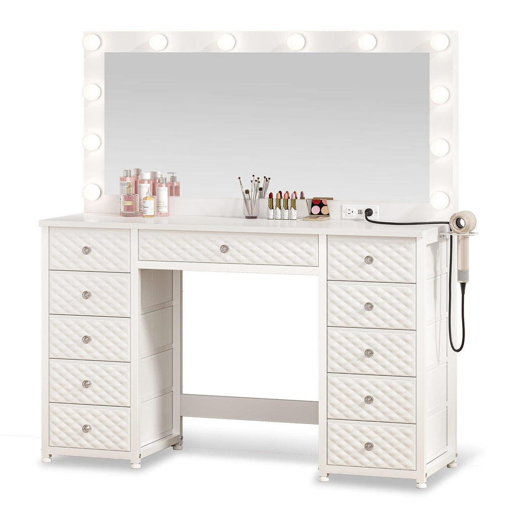 Sikaic Makeup Vanity Makeup Vanity with 11 Drawers and Extra Large Mirror White White / Engineered Wood / Modern