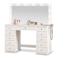 Sikaic Makeup Vanity Makeup Vanity with 11 Drawers and Extra Large Mirror White White / Engineered Wood / Modern