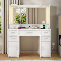 Sikaic Makeup Vanity Makeup Vanity with Mirror and Lights White White / Engineered Wood / Modern