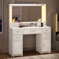 Sikaic Makeup Vanity Makeup Vanity with Mirror and Lights White White / Engineered Wood / Modern