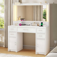 Sikaic Makeup Vanity Makeup Vanity with Mirror and Lights White White / Engineered Wood / Modern