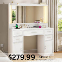 Sikaic Makeup Vanity Makeup Vanity with Mirror and Lights White White / Engineered Wood / Modern
