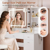 Sikaic Makeup Vanity Makeup Vanity with Pull-Out LED Mirror and Power Outlet White White / Engineered Wood / Modern