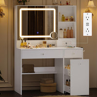 Sikaic Makeup Vanity Makeup Vanity with Pull-Out LED Mirror and Power Outlet White White / Engineered Wood / Modern