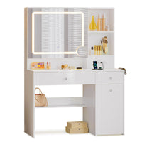 Sikaic Makeup Vanity Makeup Vanity with Pull-Out LED Mirror and Power Outlet White White / Engineered Wood / Modern