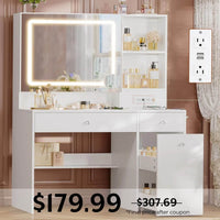 Sikaic Makeup Vanity Makeup Vanity with Pull-Out LED Mirror and Power Outlet White White / Engineered Wood / Modern