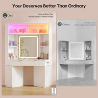 Sikaic Makeup Vanity Makeup Vanity with Sound Sync LED Lights and Glass Top White White / Engineered Wood / Modern