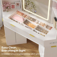 Sikaic Makeup Vanity Makeup Vanity with Sound Sync LED Lights and Glass Top White White / Engineered Wood / Modern