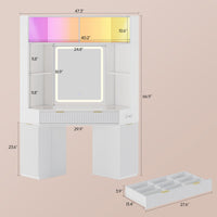 Sikaic Makeup Vanity Makeup Vanity with Sound Sync LED Lights and Glass Top White White / Engineered Wood / Modern