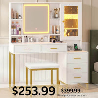 Sikaic Makeup Vanity Makeup Vanity with Stool White White / Engineered Wood / Modern