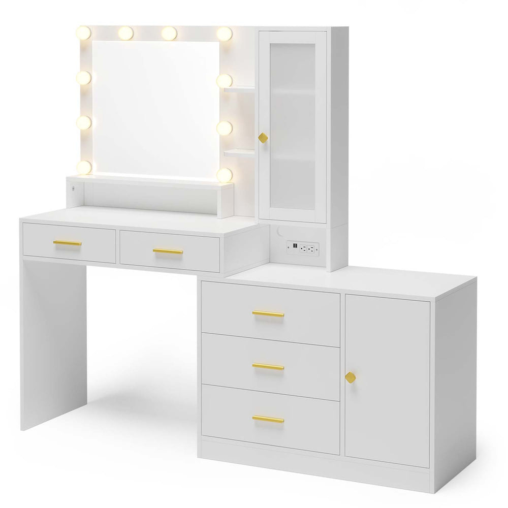 Sikaic Makeup Vanity LED Makeup Vanity with Mirror Charging Station White White / Iron / Modern
