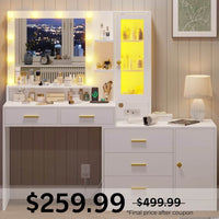 Sikaic Makeup Vanity LED Makeup Vanity with Mirror Charging Station White White / Iron / Modern