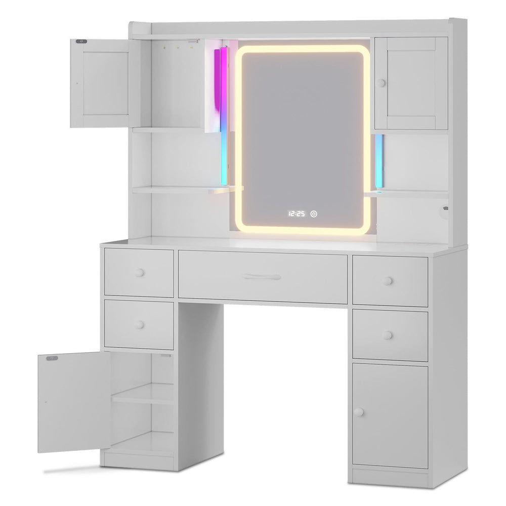 Sikaic Makeup Vanity LED Makeup Vanity with Mirror and Outlet White White / Modern