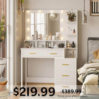 Sikaic Makeup Vanity Makeup Vanity with LED Mirror White White / Modern