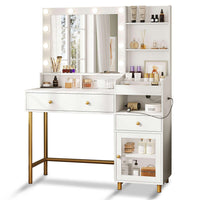 Sikaic Makeup Vanity LED Makeup Vanity with Mirror Charging Station White White / Particle Board / Modern