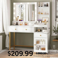 Sikaic Makeup Vanity LED Makeup Vanity with Mirror Charging Station White White / Particle Board / Modern