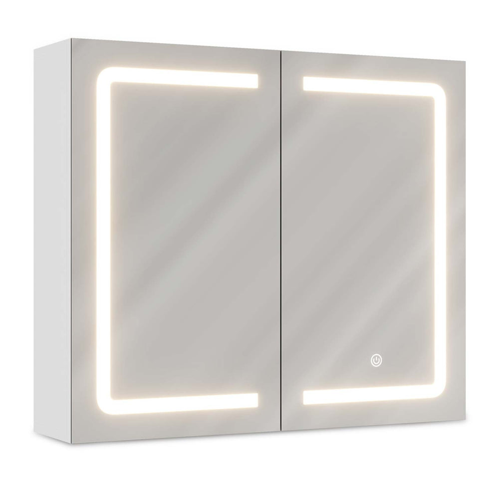 Sikaic Medicine Cabinet LED 2 Doors Wall Mounted Medicine Cabinet with Mirror White White / Glass / Modern
