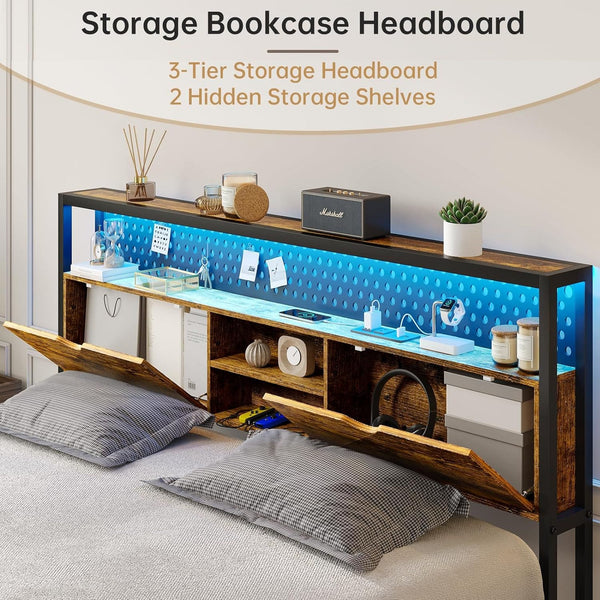 Sikaic Metal Platform LED Bed Frame Brown