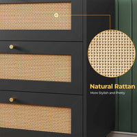 Sikaic Nightstand Rattan Nightstand with Charging Station Black Black / Engineered Wood / Bohemian