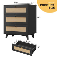 Sikaic Nightstand Rattan Nightstand with Charging Station Black Black / Engineered Wood / Bohemian