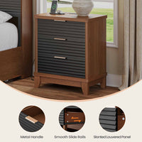 Sikaic Nightstand Fluted Nightstand with Charging Station and 3 Drawers Black Black / Engineered Wood / Mid Century