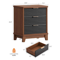 Sikaic Nightstand Fluted Nightstand with Charging Station and 3 Drawers Black Black / Engineered Wood / Mid Century