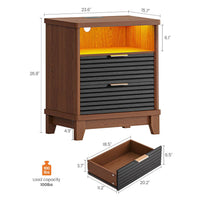 Sikaic Nightstand Fluted Nightstand with Charging Station and Led Lights Black Black / Engineered Wood / Mid-Century