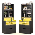 Sikaic Nightstand 2PCS LED Nightstand with Bookshelf Black Black / Engineered Wood / Modern