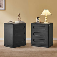 Sikaic Nightstand 2PCS Nightstand with 3 Drawers Black Black / Engineered Wood / Modern