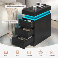 Sikaic Nightstand End Table with Sliding Top and Charging Station Black Black / Engineered Wood / Modern