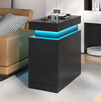 Sikaic Nightstand End Table with Sliding Top and Charging Station Black Black / Engineered Wood / Modern